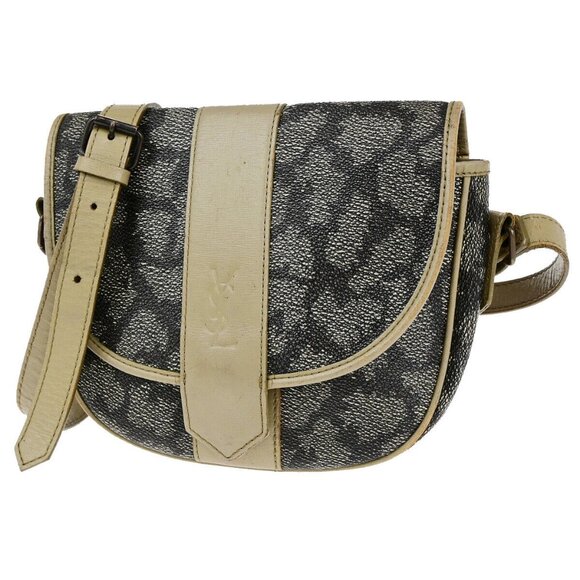 YVES SAINT LAURENT YSL Giraffe Pattern Shoulder Bag PVC Leather Brown 09YG312 - Picture 1 of 16